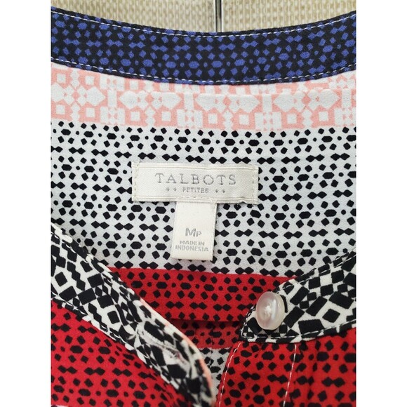 Talbots Petites Multicolor Geo Print Lightweight Henley Neck Sleeveless Top MP - Picture 2 of 4